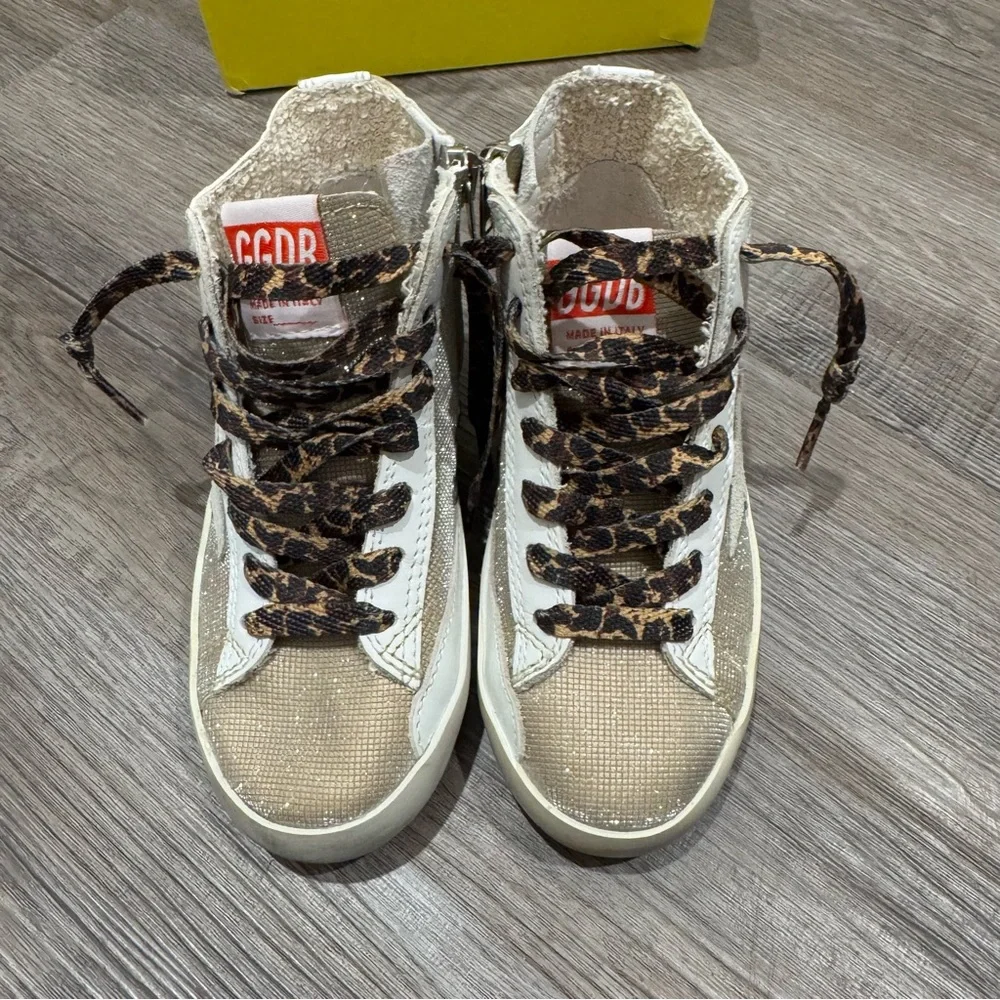 Golden Goose Francy Checkered Glitter Upper Leopard Print Laces High Top Sneaker